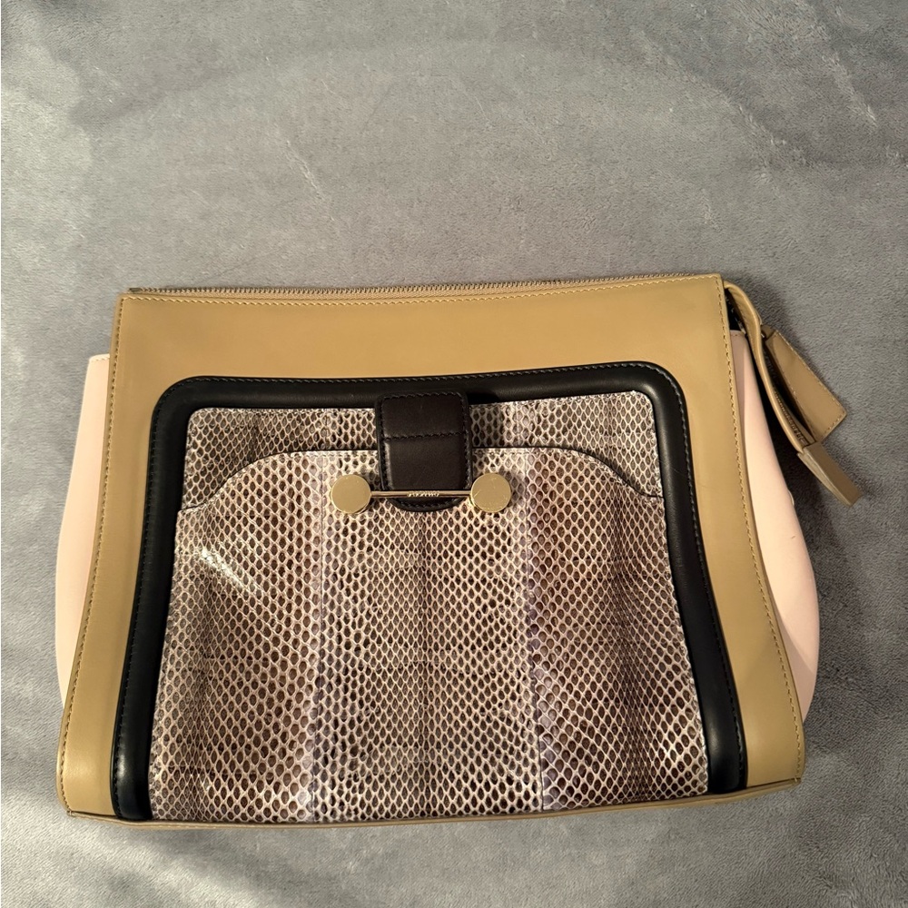 JASON WU Beige Daphne Watersnake & Leather Clutch Bag Birch